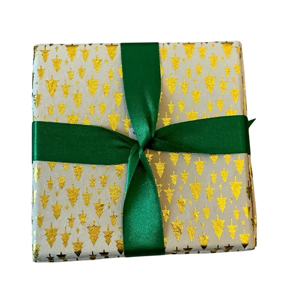 Christmas Gift Boxes w/ Lids Ribbon 4pc Premium Holiday Gift Wrap Green Gold NEW